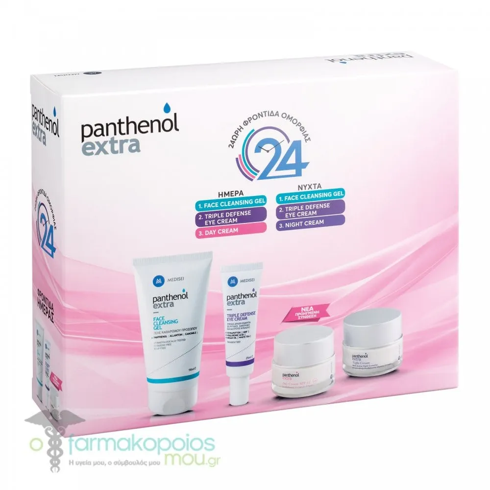 Panthenol Extra Promo with Face Cleansing Gel, 150ml, Triple Defense Eye Cream, 25ml, Day Cream SPF15, 50ml & Night Cream, 50ml, 1set