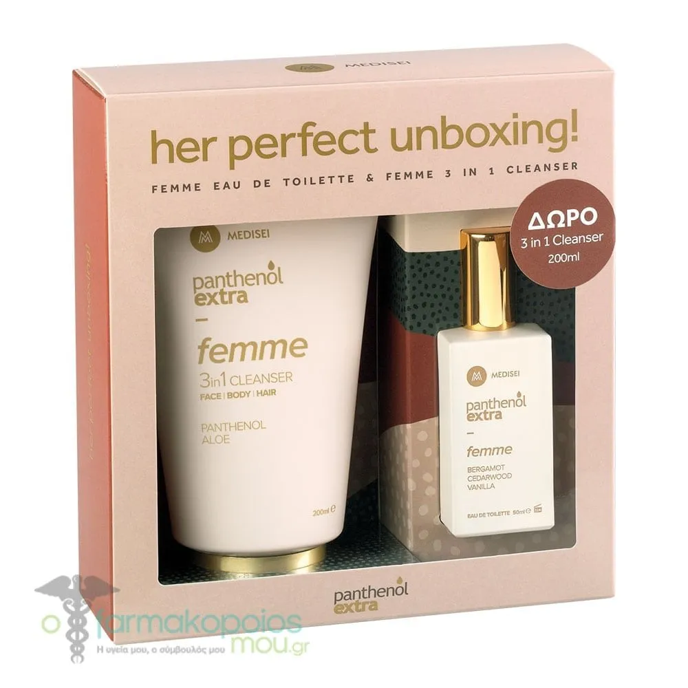 Panthenol Extra Promo Femme Eau de Toilette Γυναικείο Άρωμα, 50ml & Δώρο Panthenol Extra Femme 3 in 1 Cleanser Καθαριστικό για Πρόσωπο, Σώμα & Μαλλιά, 200ml