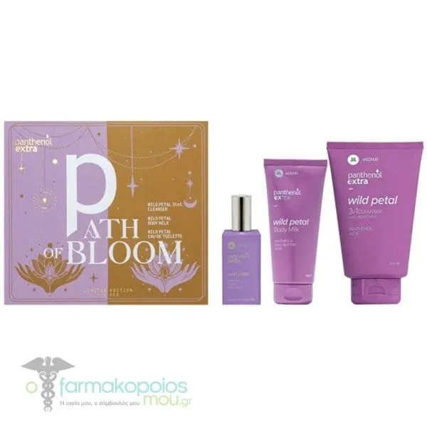 Panthenol Extra Promo Path of Bloom με Wild Petal 3in1 Cleanser Σαμπουάν-Αφρόλουτρο, 200ml & Wild Petal Body Milk Ενυδατικό Γαλάκτωμα Σώματος, 100ml & Wild Petal Eau De Toilette Γυναικείο Άρωμα, 50ml, 1σετ