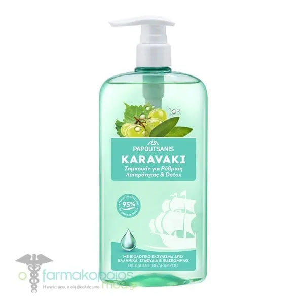 Papoutsanis Karavaki Shampoo for Oil Balance & Detox, 600ml