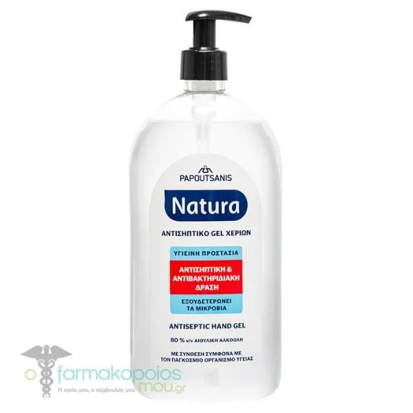 Papoutsanis Natura Antiseptic Hand Gel with Pump, 1lt