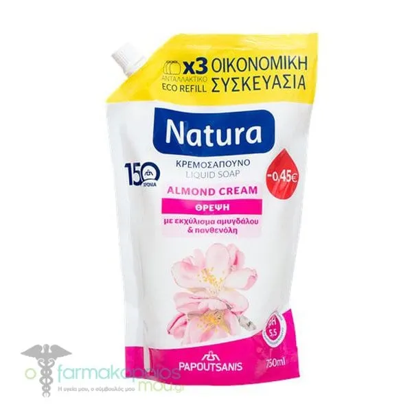 Papoutsanis Natura Refill Almond Cream Liquid Hand Soap, 750ml