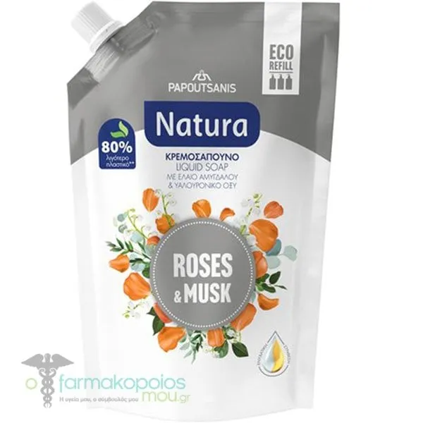 Papoutsanis Natura Eco Refil Roses & Musk Replacement Cream Soap, 500ml