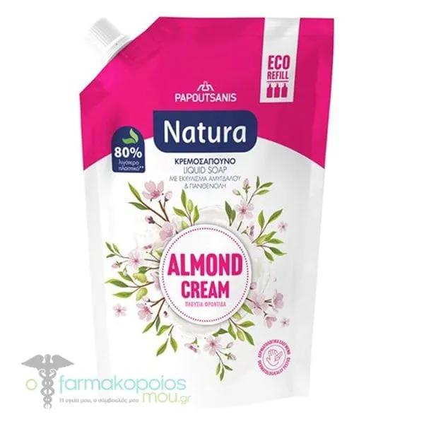 Papoutsanis Natura Eco Refill Almond Cream Aνταλλακτικό Κρεμοσάπουνο, 750ml