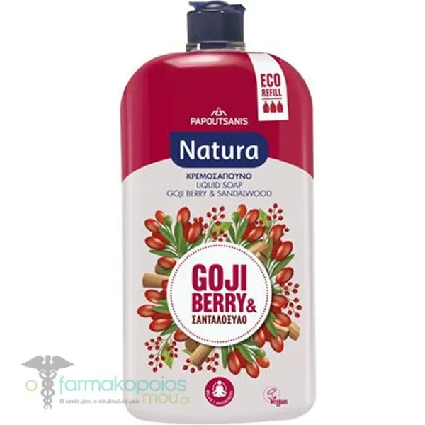 Papoutsanis Natura Eco Refill Goji Berry & Sandalwood Cream Soap, 900ml