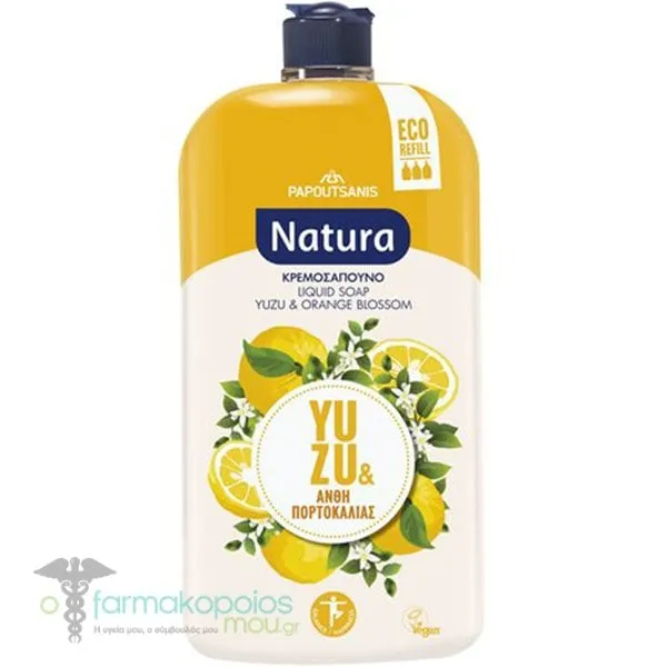 Papoutsanis Natura Eco Refill Yuzu & Orange Blossom Cream Soap, 900ml