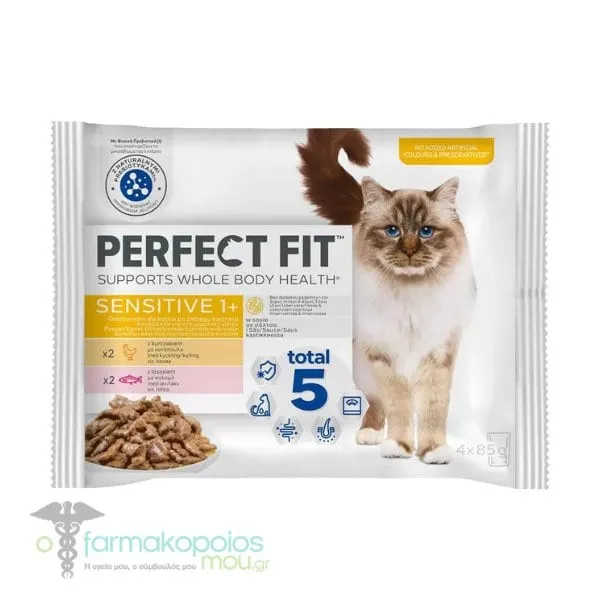 Perfect Fit 1+ Sensitive Complete Cat Food Mixed in Sauce, 4x85g