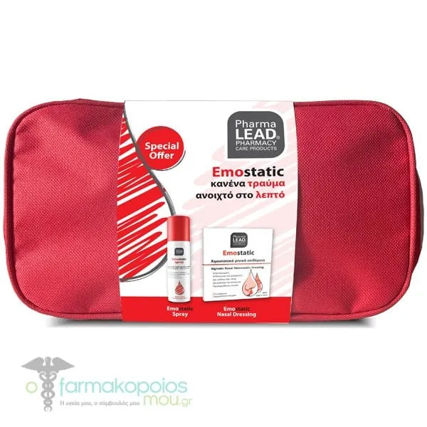 Pharmalead Emostatic Duo First Aid Kit με Αιμοστατικό Σπρέι, 60ml, Αιμοστατικά Ρινικά Επιθέματα, 2τεμ &amp; Δώρο Νεσεσέρ, 1τεμ, 1σετ