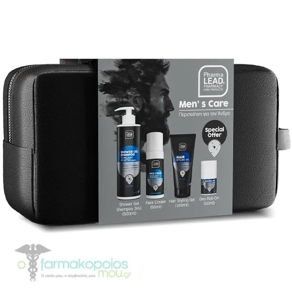 Pharmalead Men’s Care Complete Routine with 3in1 Men’s Shampoo - Shower Gel, 500ml, Face Cream, 50ml, Hair Styling Gel, 100ml, Deo Roll-On, 50ml & Free Beauty Pouch, 1pc, 1set