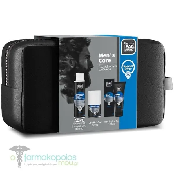 Pharmalead Promo Men's Care Kit with Hair Styling Gel, 100ml, Deo Roll-On, 50ml & Free Men Shower Gel 3in1, 100ml & Beauty Pouch, 1pc, 1set