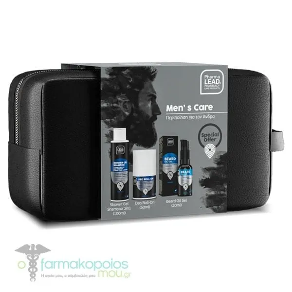 Pharmalead Men’s Care Promo with 3in1 Shower Gel & Shampoo, 100ml, Deo Roll-on, 50ml, Beard Oil-Gel, 30ml & Free Beauty Pouch, 1pc, 1set