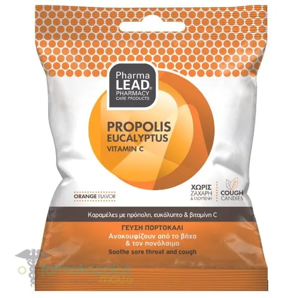 PharmaLead Propolis, Eucalyptus & Vitamin C Cough Candies - Orange Flavor, 40g