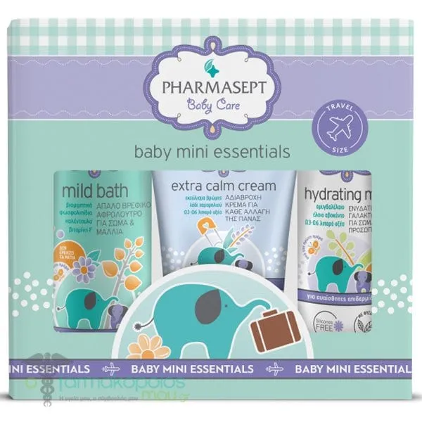 Pharmasept Baby Care Mini Essentials with Baby Care Mild Bath, 100ml, Extra Calm Cream, 40ml & Hydrating Milk , 40ml, 1set