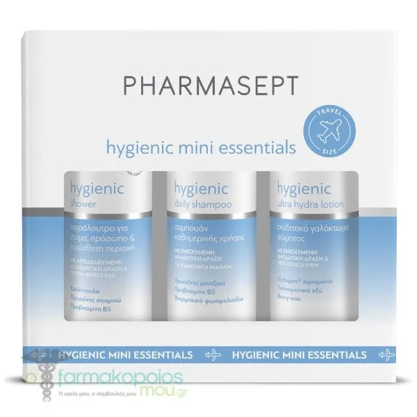 Pharmasept Hygienic Mini Essentials with Hygienic Daily Shampoo, 100ml, Hygienic Shower, 100ml & Hygienic Ultra Hydra Lotion, 80ml, 1set