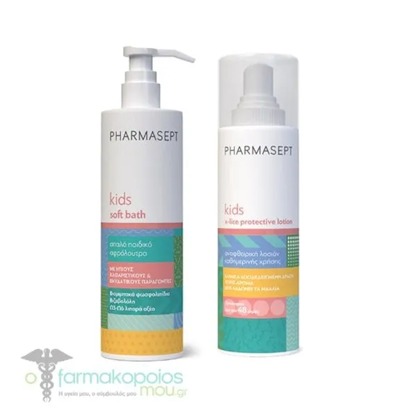 Pharmasept Kid Back to School Pack με Soft Bath Παιδικό Αφρόλουτρο για Σώμα & Ευαίσθητη Περιοχή, 500ml & X-Lice Protective Lotion Προληπτική Αντιφθειρική Λοσιόν, 100ml