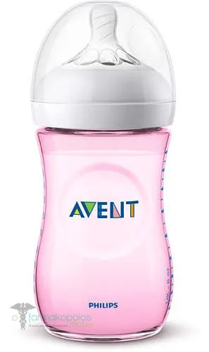 Philips Avent SCF034/17 Natural Baby Bottle Pink Slow Flow Teat 1m+, 260ml