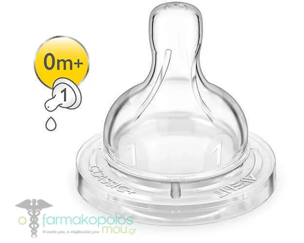 Philips Avent BPA Free Classic+ Newborn Flow Nipple 1 Hole 0m+ (SCF631/27), 2pcs
