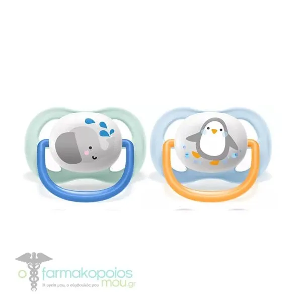 Philips Avent Ultra Air Animals Orthodontic Silicone Soother 0-6m (SCF080/11), 2pcs - Ανοιχτό Πράσινο - Γαλάζιο