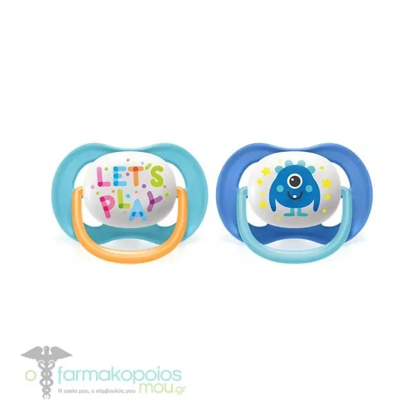 Philips Avent Ultra Air Happy Orthodontic Silicone Soother 6-18m (SCF080/10), 2pcs - Γαλάζιο-Μπλε