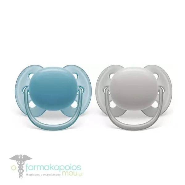 Philips Avent Ultra Soft Ορθοδοντική Πιπίλα Σιλικόνης 6-18m, 2τεμ - Γαλάζιο-Γκρι