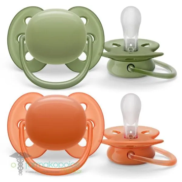 Philips Avent Ultra Soft SCF093 Orthodontic Silicone Pacifier 18m+, 2pcs - Πράσινο-Πορτοκαλί