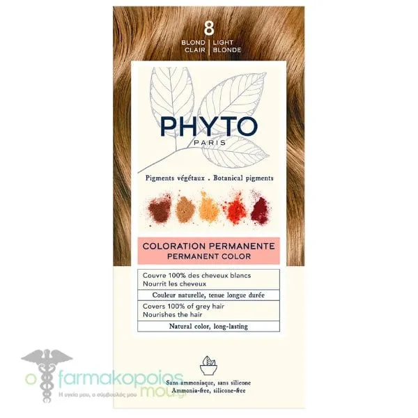 Phyto Phytocolor Νο8 Light Blonde Μόνιμη Βαφή Μαλλιών Ξανθό Ανοιχτό, 1τεμ