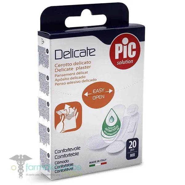 Pic Solution Delicate Ultra Gentle Plaster Mix Απαλά Τσιρότα για το Ευαίσθητο Δέρμα σε Διάφορα Μεγέθη, 20τεμ