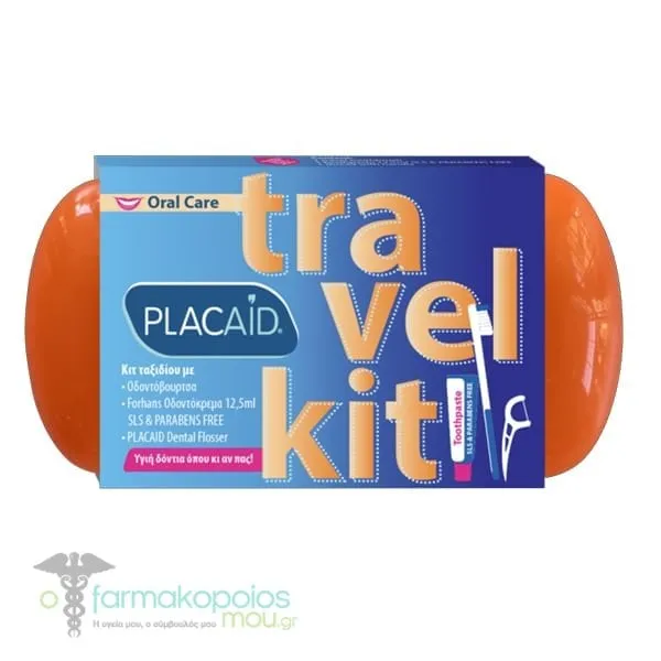 Plac Aid Travel Kit with Toothbrush, 1pc, Forhans Toothpaste, 12.5ml & Dental Floss with Handle, 1pc, 1set - Πορτοκάλι