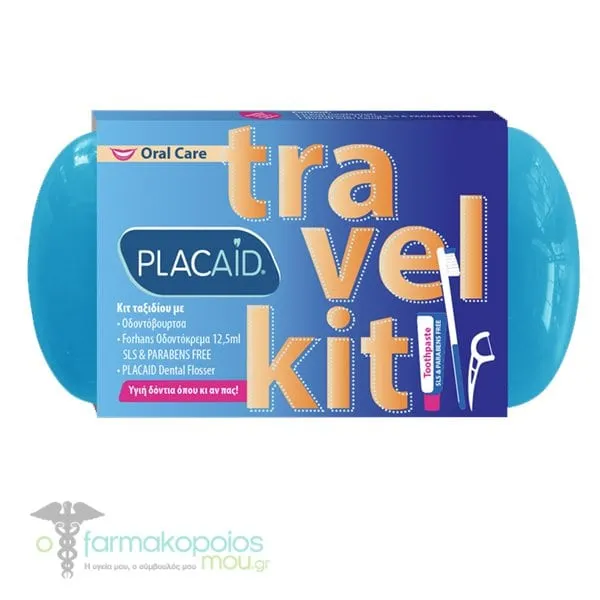 Plac Aid Travel Kit with Toothbrush, 1pc, Forhans Toothpaste, 12.5ml & Dental Floss with Handle, 1pc, 1set - Μπλέ