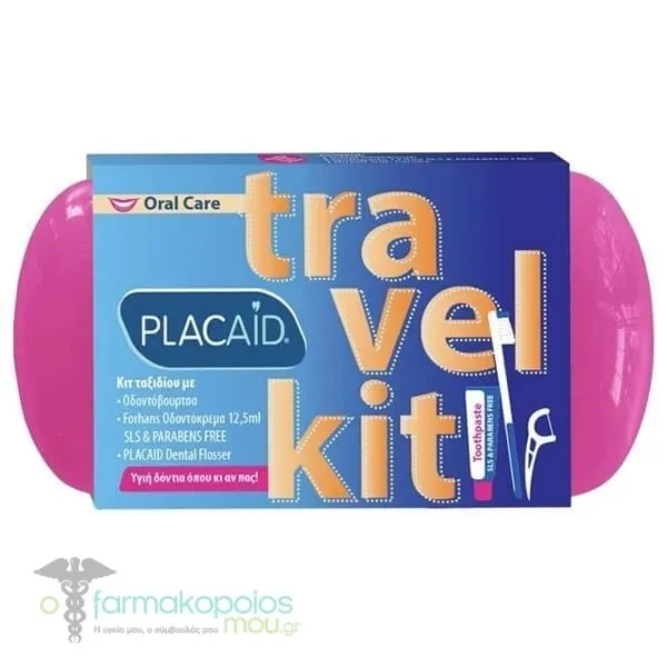 Plac Aid Travel Kit with Toothbrush, 1pc, Forhans Toothpaste, 12.5ml & Dental Floss with Handle, 1pc, 1set - Ρόζ