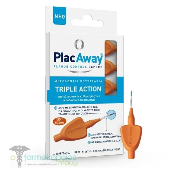 Plac Away Triple Action Interdental Brushes 0.45mm, ISO 1, Orange, 6pcs