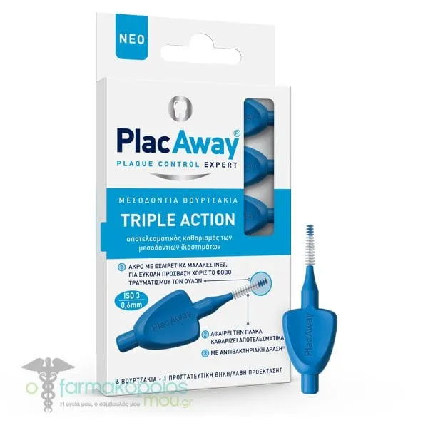 Plac Away Triple Action Interdental Brushes 0.6mm, ISO 3, Blue, 6pcs
