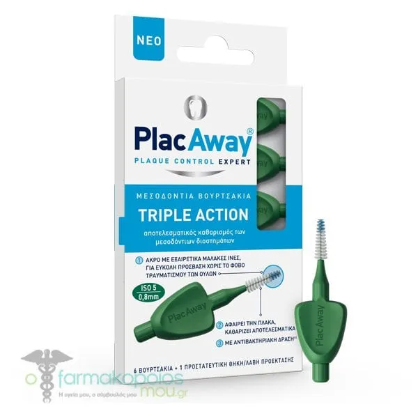 Plac Away Triple Action Interdental Brushes 0.8mm, ISO 5, Green, 6pcs