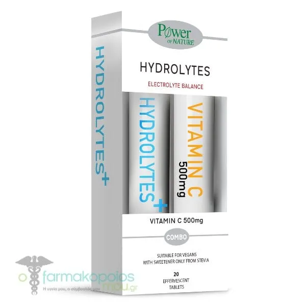 Power of Nature Combo Hydrolytes, 20eff.tabs & Vitamin C 500mg, 20eff.tabs, 1set