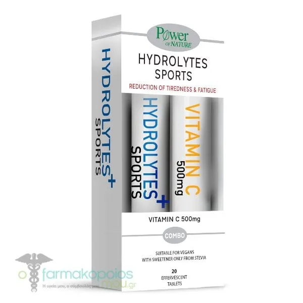 Power of Nature Combo Hydrolytes Sports, 20eff.tabs & Vitamin C 500mg, 20eff.tabs, 1set