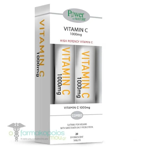 Power of Nature Combo Vitamin C 1000mg Stevia, 2x20eff.tabs