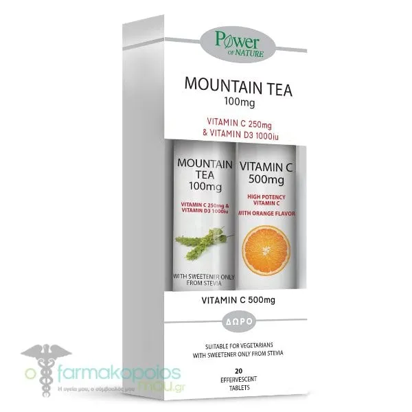 Power of Nature Mountain Tea 100mg, 20eff.tabs & Free Vitamin C 500mg, 20eff.tabs, 1set