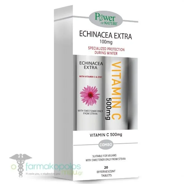 Power of Nature Promo Echinacea Extra 100mg, 20eff.tabs & Free Vitamin C 500mg, 20eff.tabs, 1set