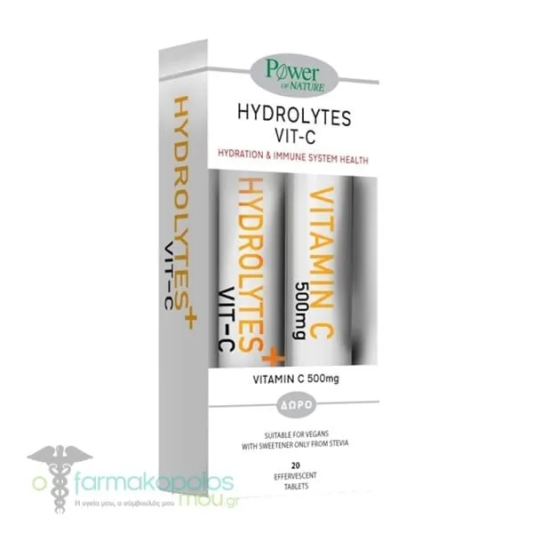 Power of Nature Promo Hydrolytes+ Vit-C, 20eff.tabs & Free Vitamin C 500mg, 20eff.tabs, 1set