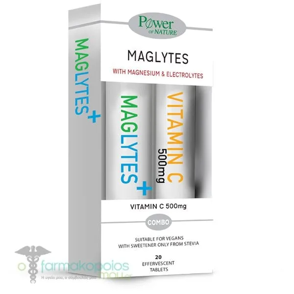 Power of Nature Promo Maglytes with Magnesium & Electrolytes, 20eff.tabs & Free Vitamin C 500mg, 20eff.tabs, 1set