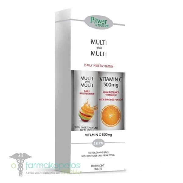 Power of Nature Promo Multi Plus Multi, 20eff.tabs & Free Vitamin C 500mg, 20eff.tabs, 1set