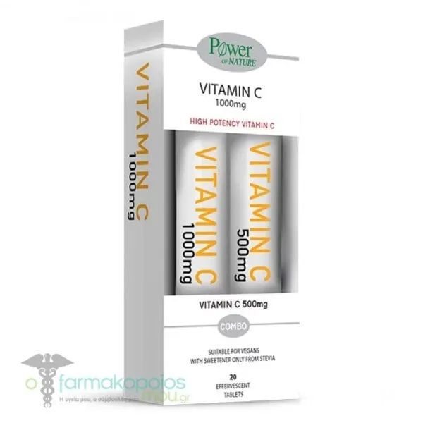 Power Of Nature Promo Vitamin C 1000mg, 20eff.tabs & Vitamin C 500mg, 20eff. tabs, 1set