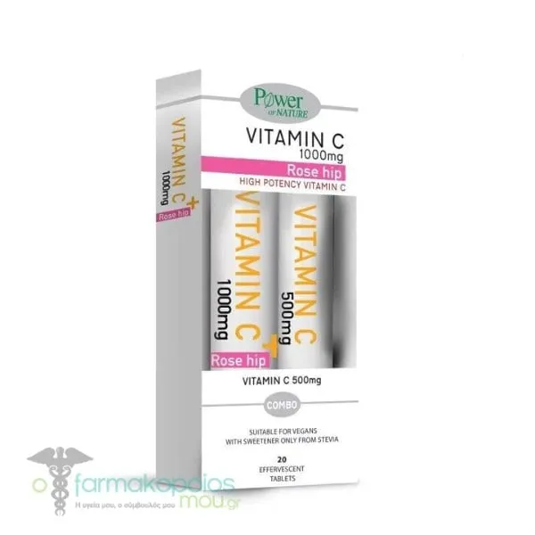 Power of Nature Promo Vitamin C 1000mg Rose Hip, 20eff.tabs & Vitamin C 500mg, 20eff.tabs, 1set