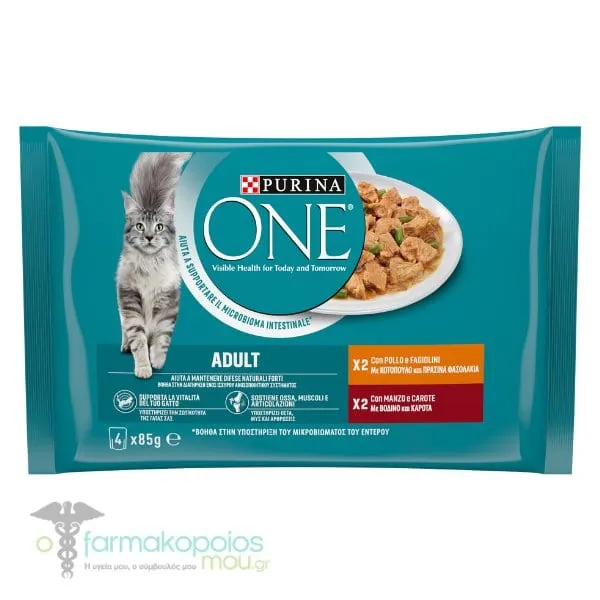 Purina One Adult Complete Cat Food with Chicken & Βeef, 4x85g