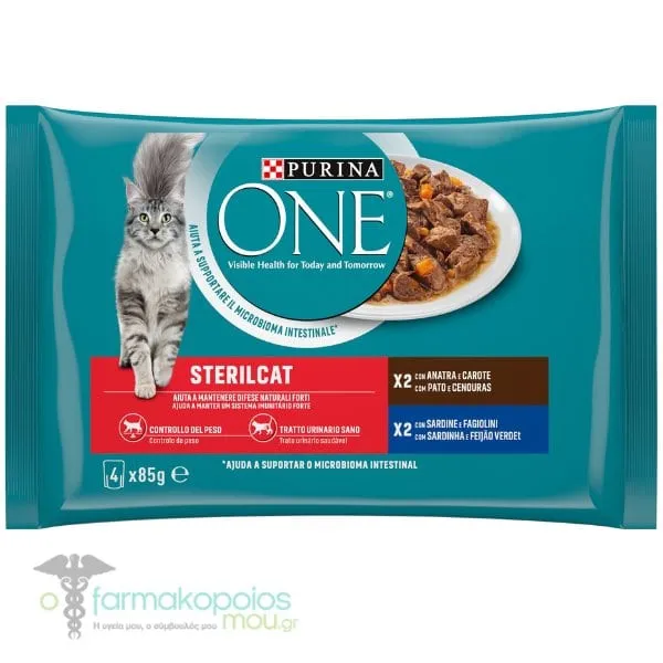 Purina One Sterilcat Food for Adult Neutered Cats with Duck & Sardines, 4x85g