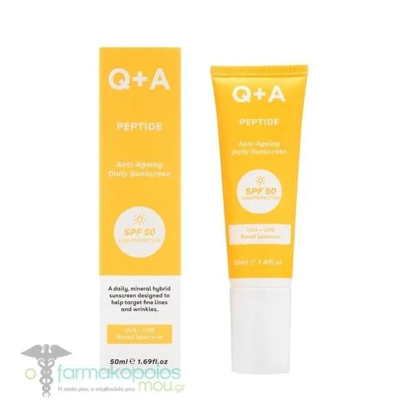 Q+A Peptide Anti-Ageing Daily Sunscreen SPF50, 50ml