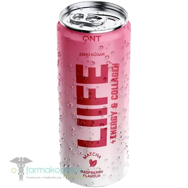 QNT Liife Energy &amp; Collagen Ανθρακούχο Ρόφημα Χωρίς Ζάχαρη με Μάτσα &amp; Γεύση Raspberry, 250ml