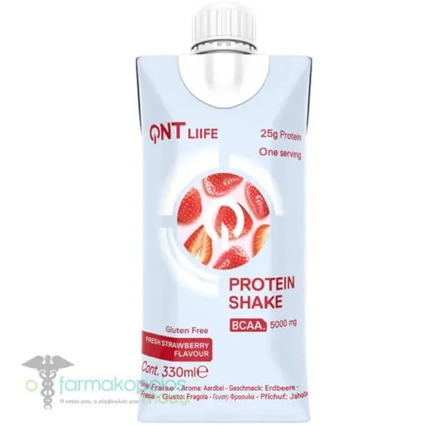 QNT Liife Protein Shake Πρωτεϊνούχο Ρόφημα Χωρίς Γλουτένη με Γεύση Φράουλα, 330ml