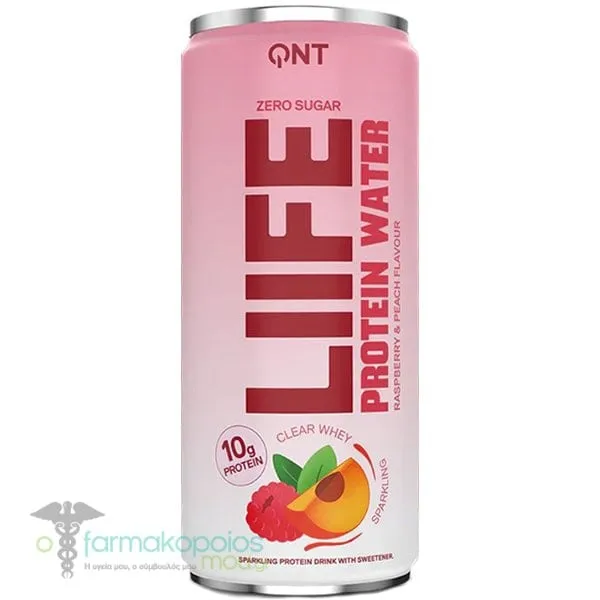 QNT Liife Protein Water Ανθρακούχο Νερό Χωρίς Ζάχαρη με Γεύση Raspberry &amp; Peach, 330ml