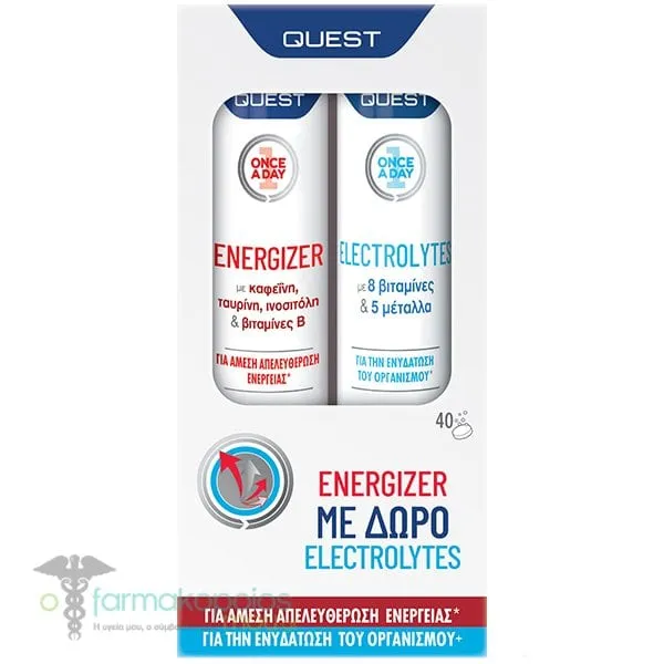 Quest Once A Day Energizer, 20eff.tabs &amp; Δώρο Once A Day Electrolytes, 20eff.tabs